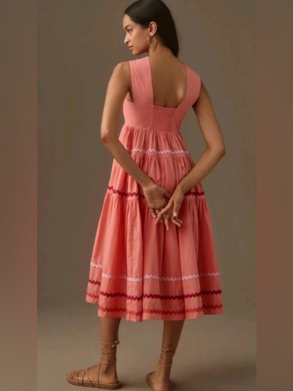Anthropologie The Helena Square-Neck Tiered & Ribboned Midi Dress - Picture 17 of 17